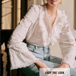 NWT Sezane White Eyelet Nele Blouse